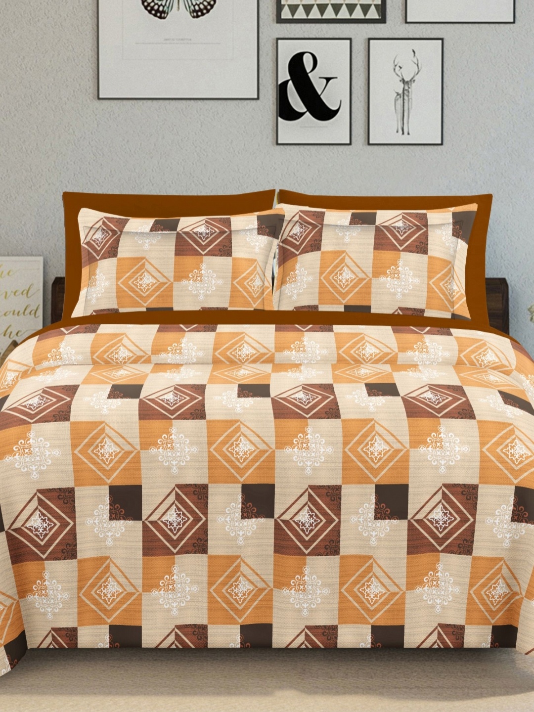 

Ariana Mustard & White Geometric Printed 144 TC Cotton King Bedsheet Set 2.70 m x 2.25 m