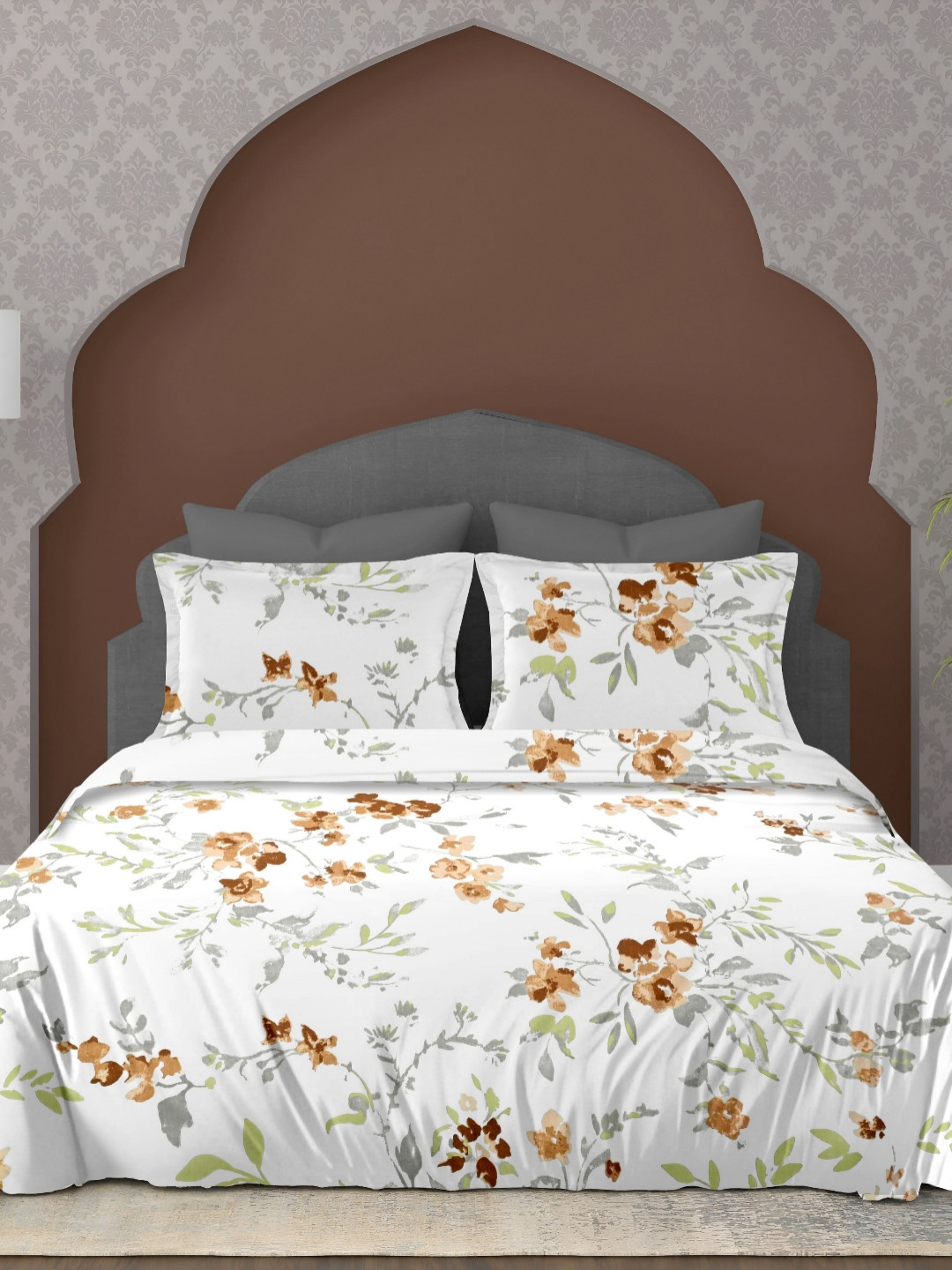 

Ariana Mustard & White Floral Printed 210 TC Cotton King Bedsheet Set 2.70 m x 2.70 m