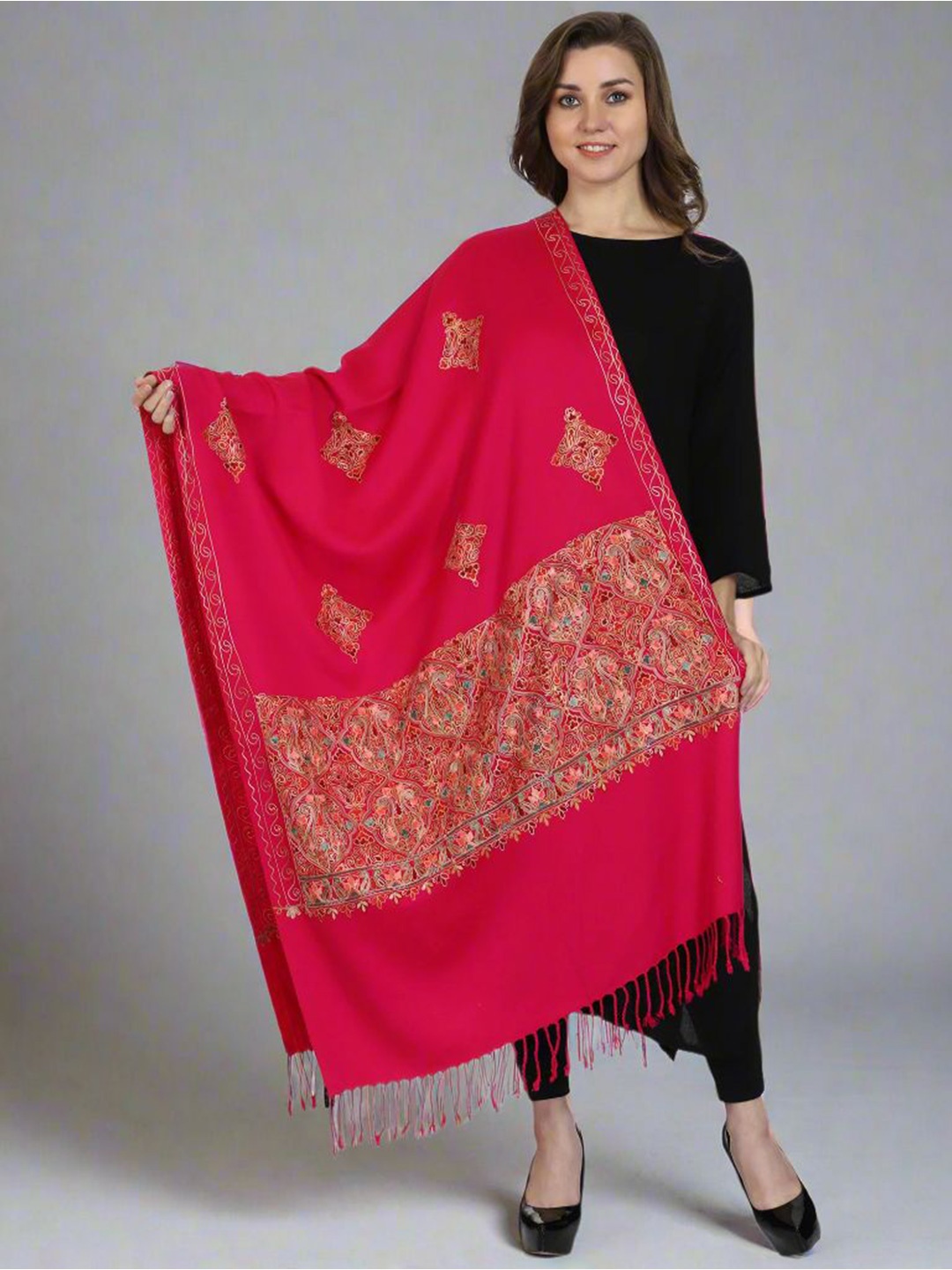 

SWI Stylish Women Embroidered Woolen Stole, Magenta