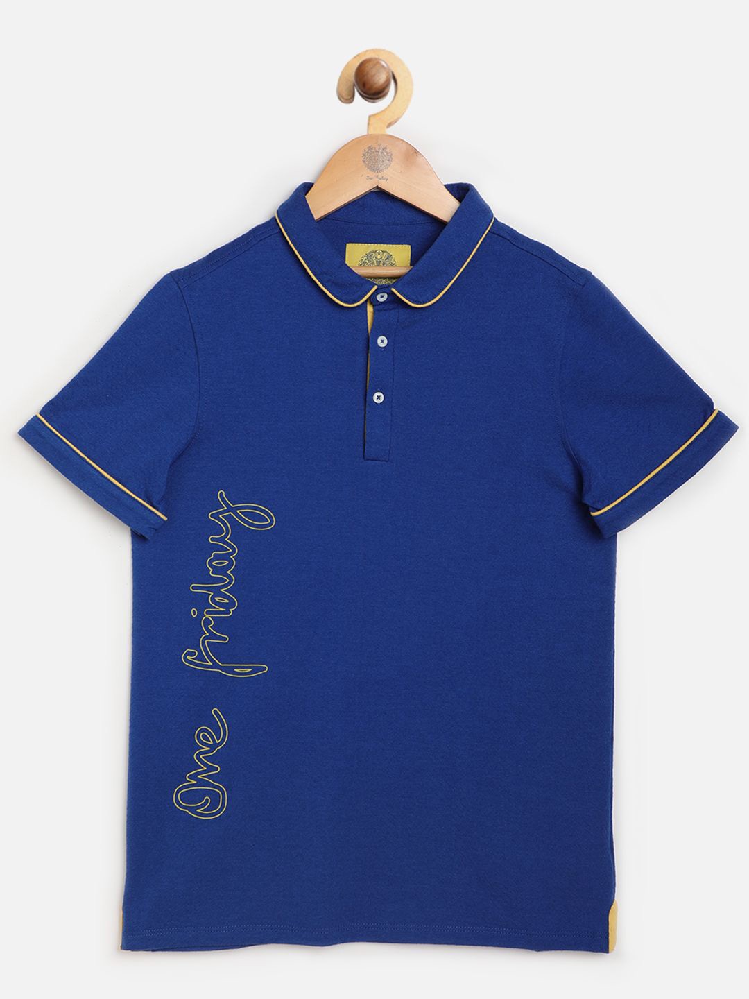 

One Friday Boys Typography Printed Polo Collar Cotton T-shirt, Blue