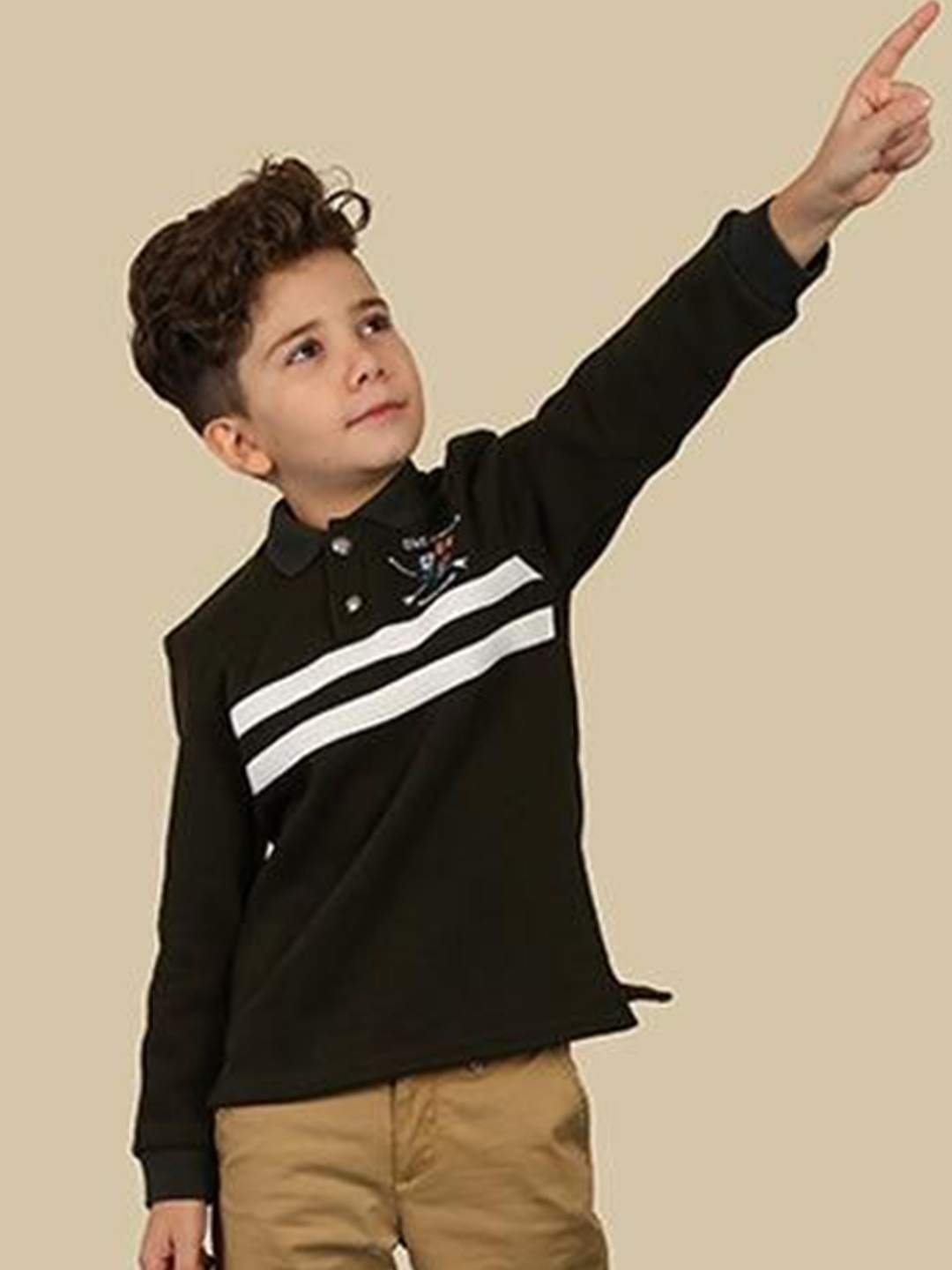 

One Friday Boys Striped Polo Collar T-shirt, Olive