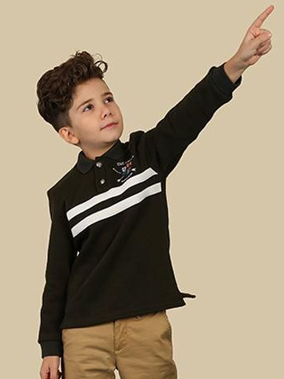 

One Friday Boys Striped Polo Collar T-shirt, Olive