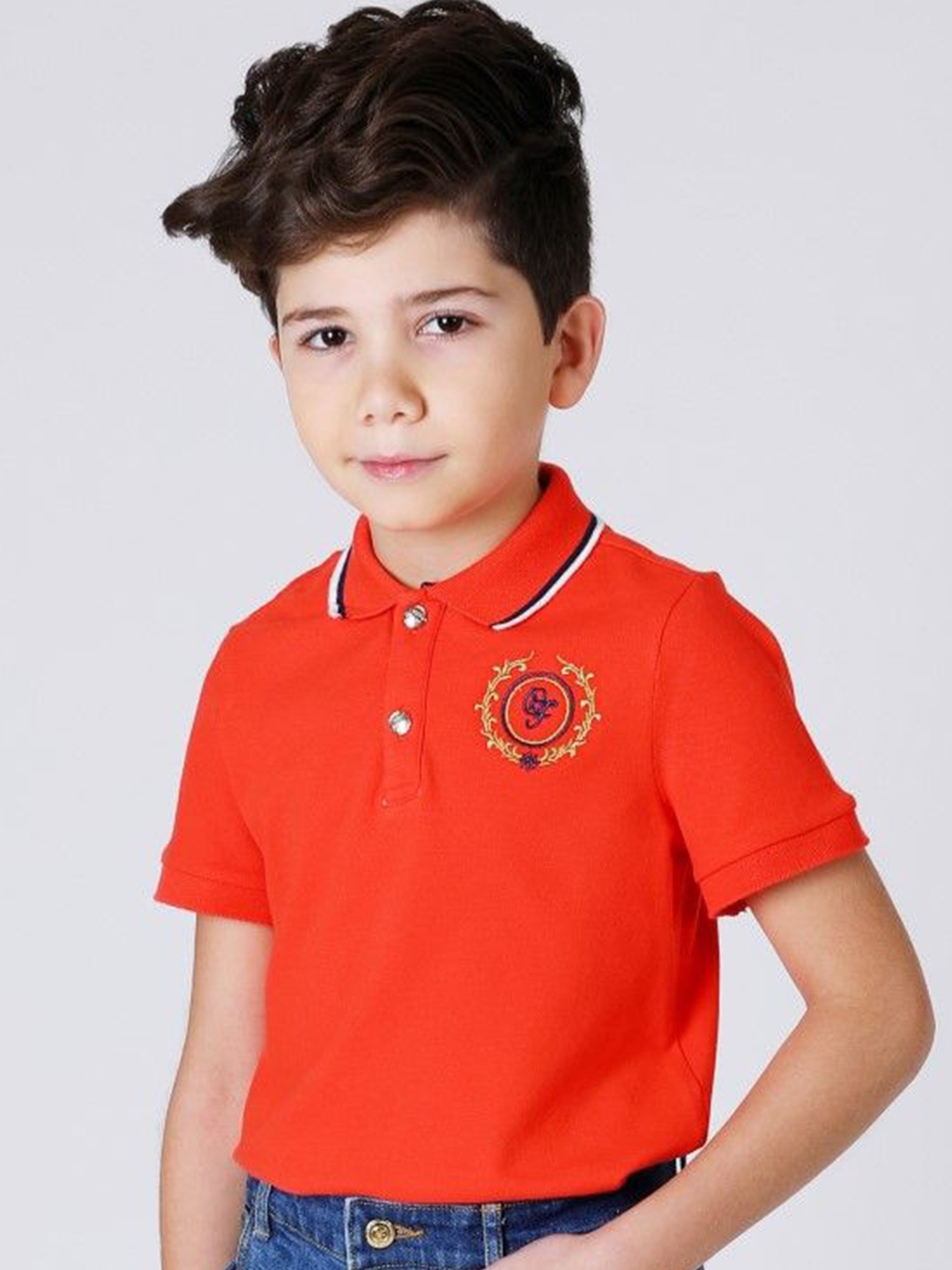 

One Friday Boys Solid Polo Collar Cotton T-shirt, Orange