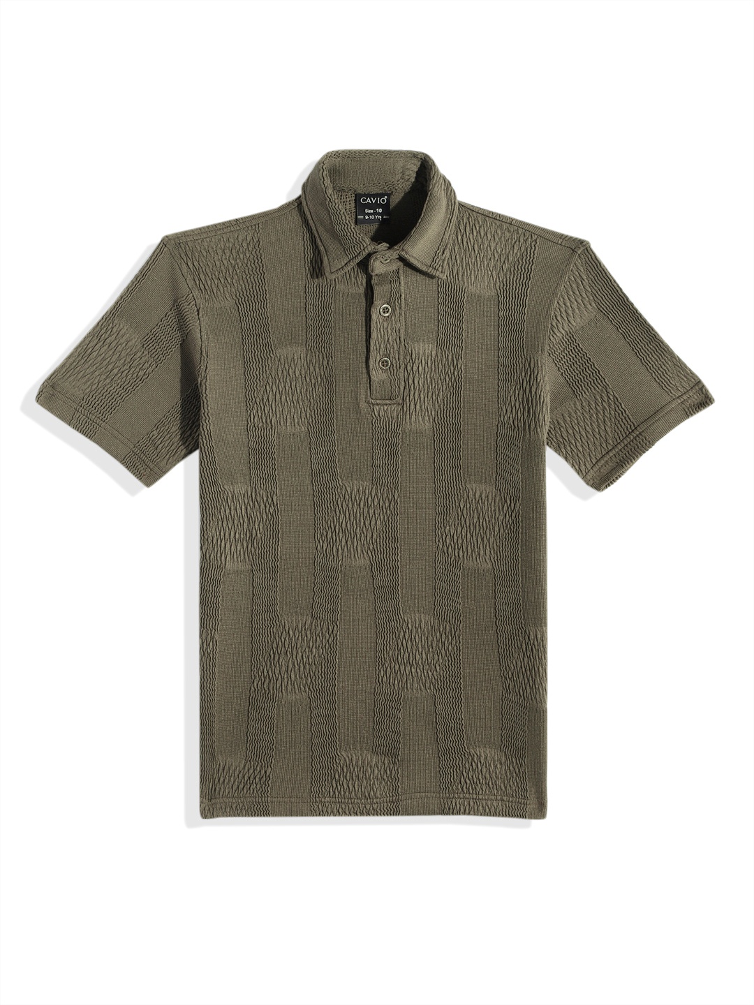 

CAVIO Boys Striped Textured Polo Collar T-shirt, Olive