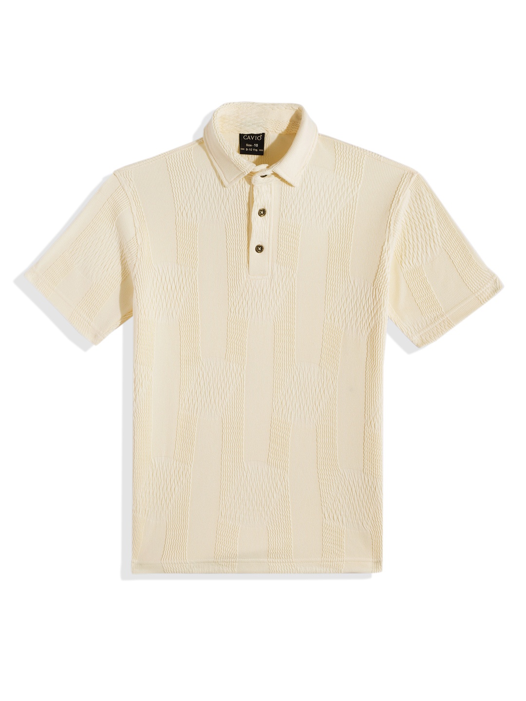 

CAVIO Boys Self Design Polo Collar T-shirt, Cream