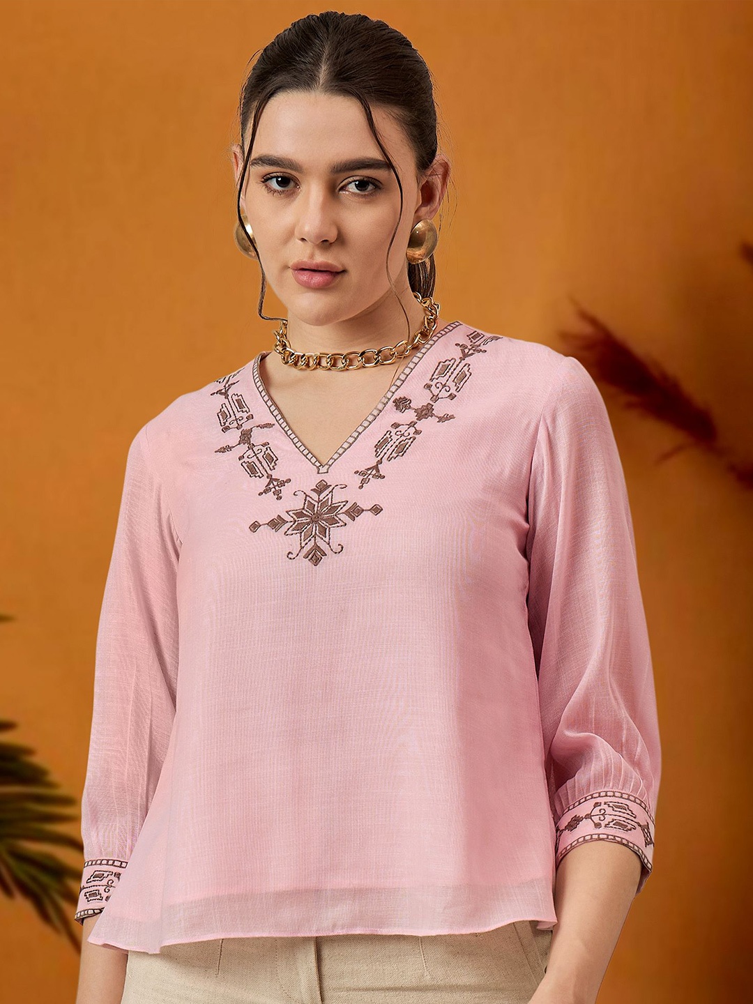 

DressBerry Women V-Neck Regular Top, Pink