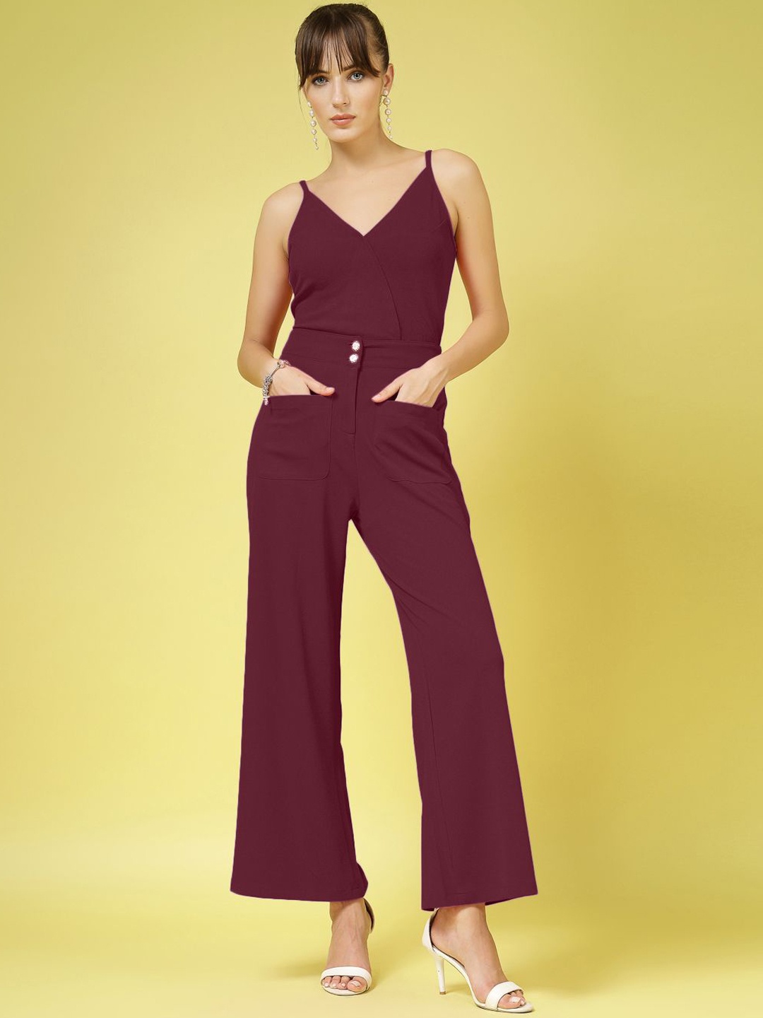 

Oomph! Shoulder Straps Neck Sleeveless Top With Trouser, Purple