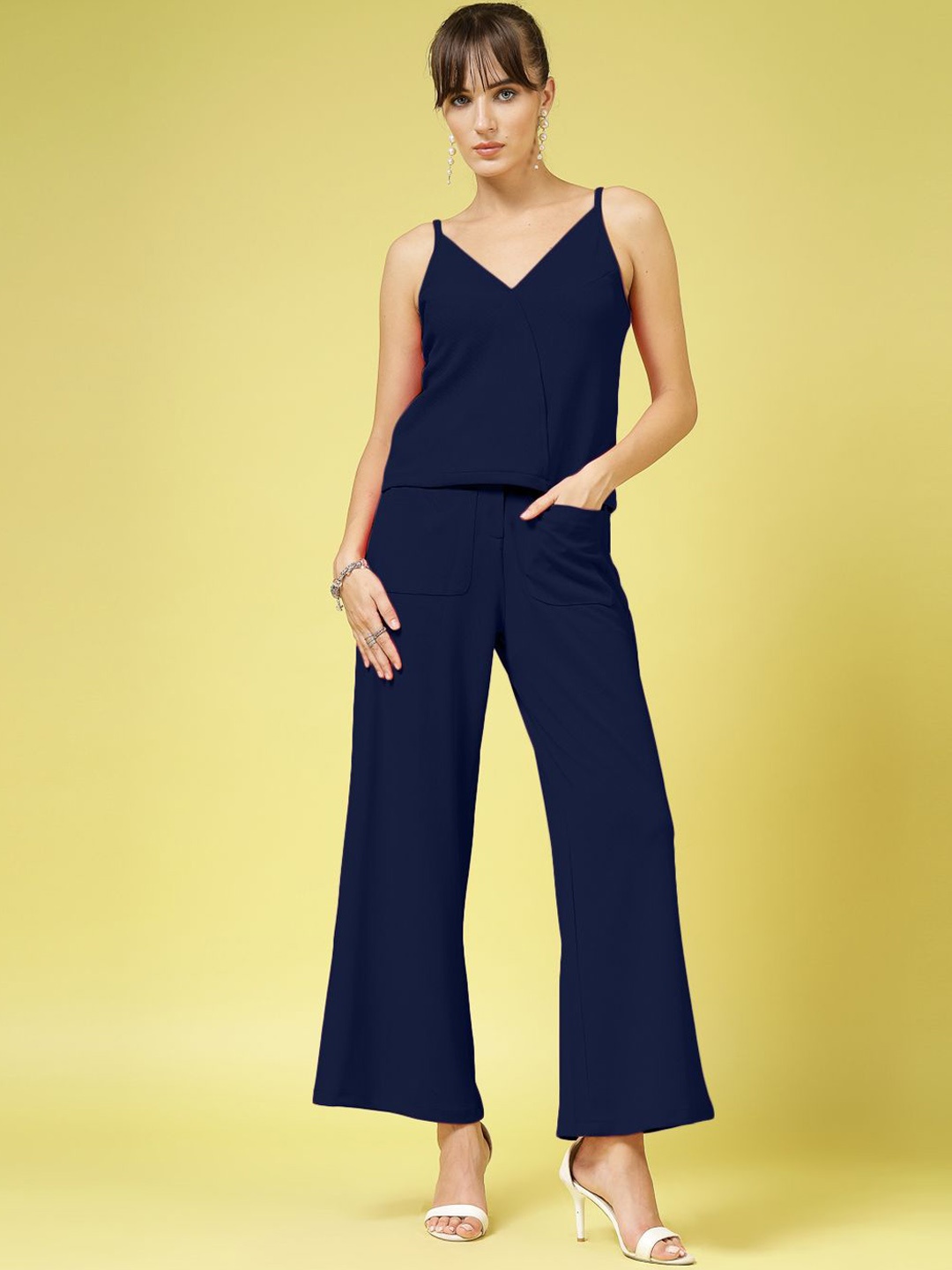 

Oomph! Shoulder Straps Neck Sleeveless Top With Trouser, Blue
