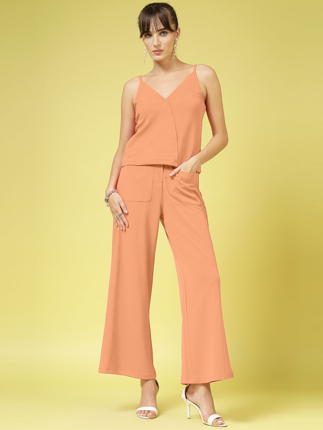 

Oomph! Shoulder Straps Neck Sleeveless Top With Trouser, Rust