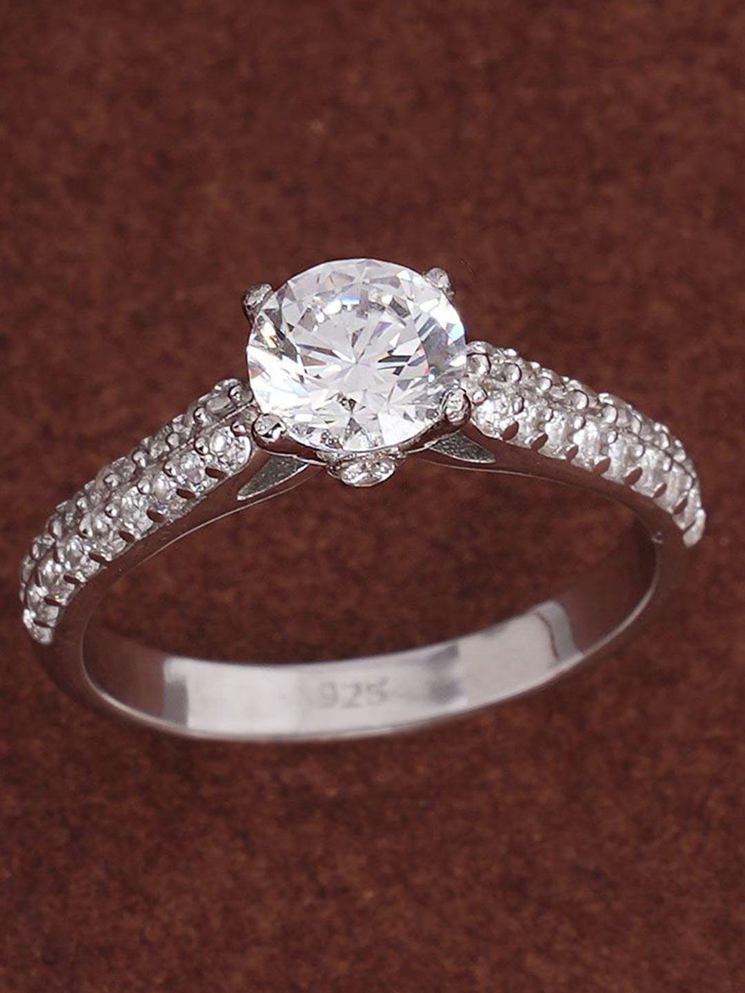 

PALMONAS Rhodium-Plated 925 Sterling Silver CZ-Studded Cupids Rose Glow Ring for Womens