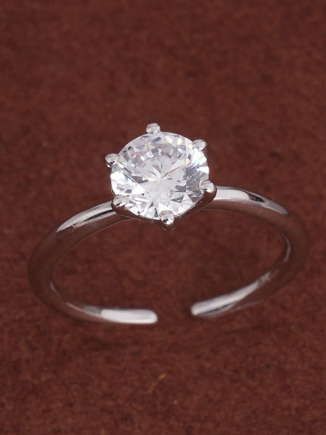 

PALMONAS Rhodium-Plated 925 Sterling Silver Timeless Round Solitaire Ring for Womens