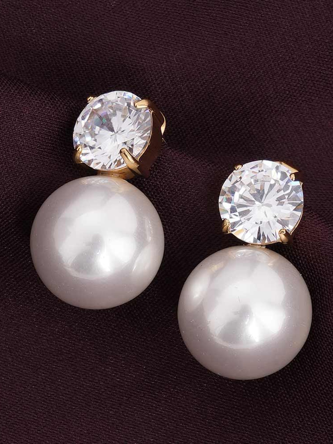 

PALMONAS Stainless Steel Gold Plated Cubic Zirconia Circular Drop Earrings