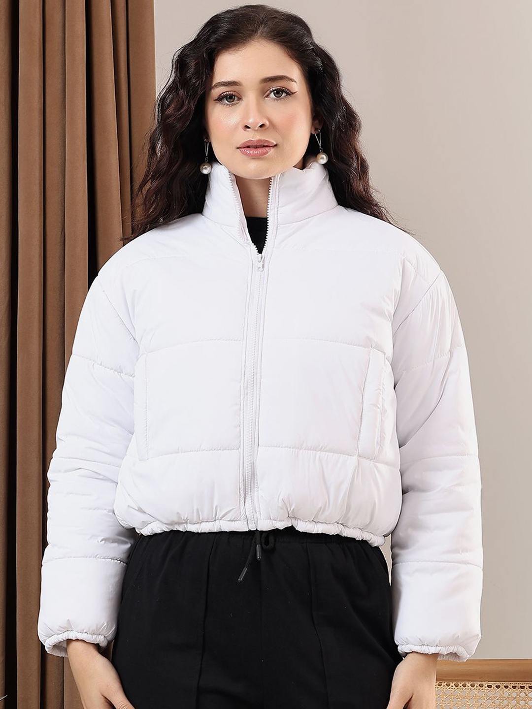 

Kotty Women Mock Collar Solid Casual Puffer Insulator Jacket, White