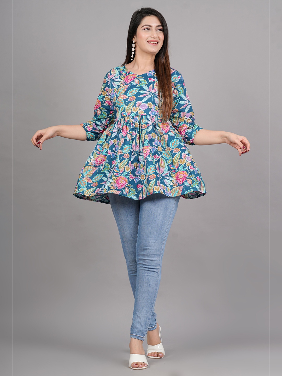 

MF ERA Women Floral Printed Pure Cotton Kurti, Pink
