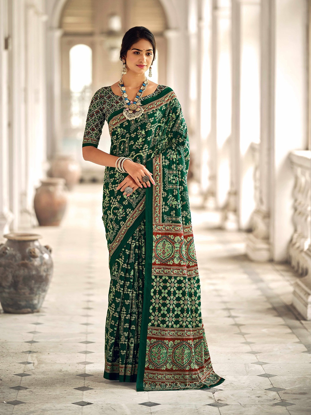 

Munir Ethnic Motifs Pure Cotton Saree, Green