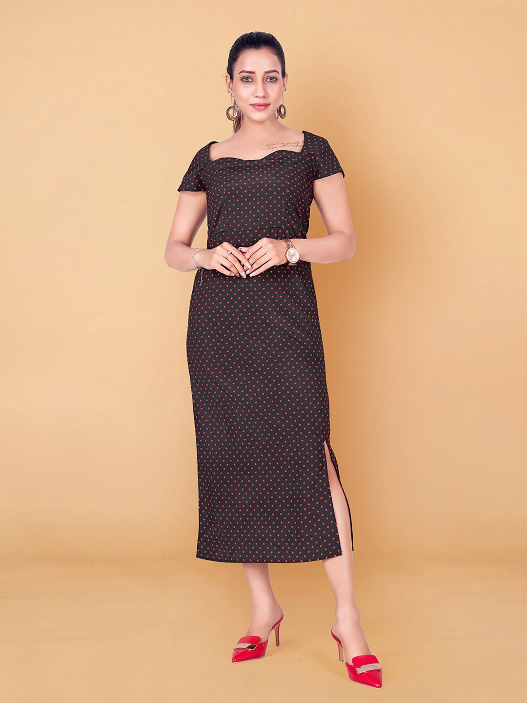 

Moda Rapido Women Printed Cold-Shoulder Sheath Midi Dress, Black