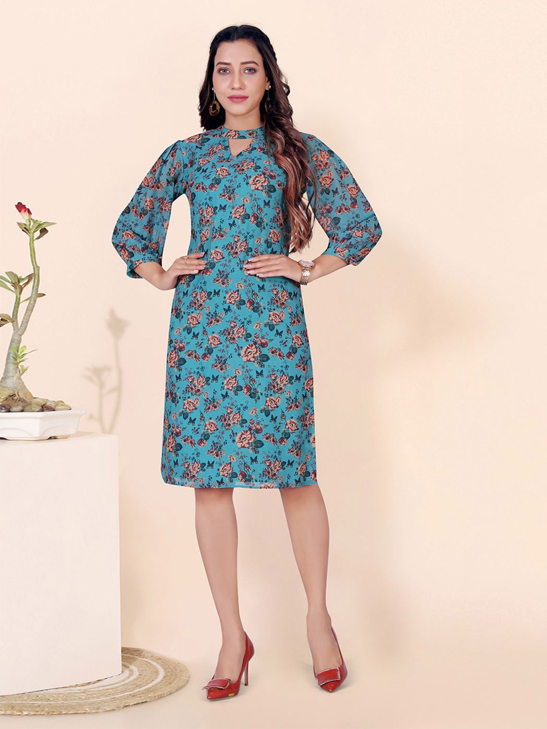 

Moda Rapido Women Floral Print Georgette Dress, Teal