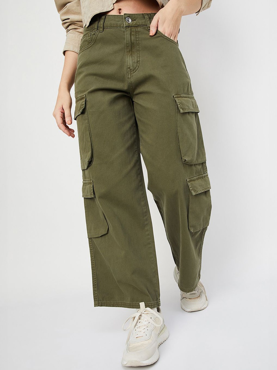 

max Women Cotton Regular Fit Low Distress Jeans, Green