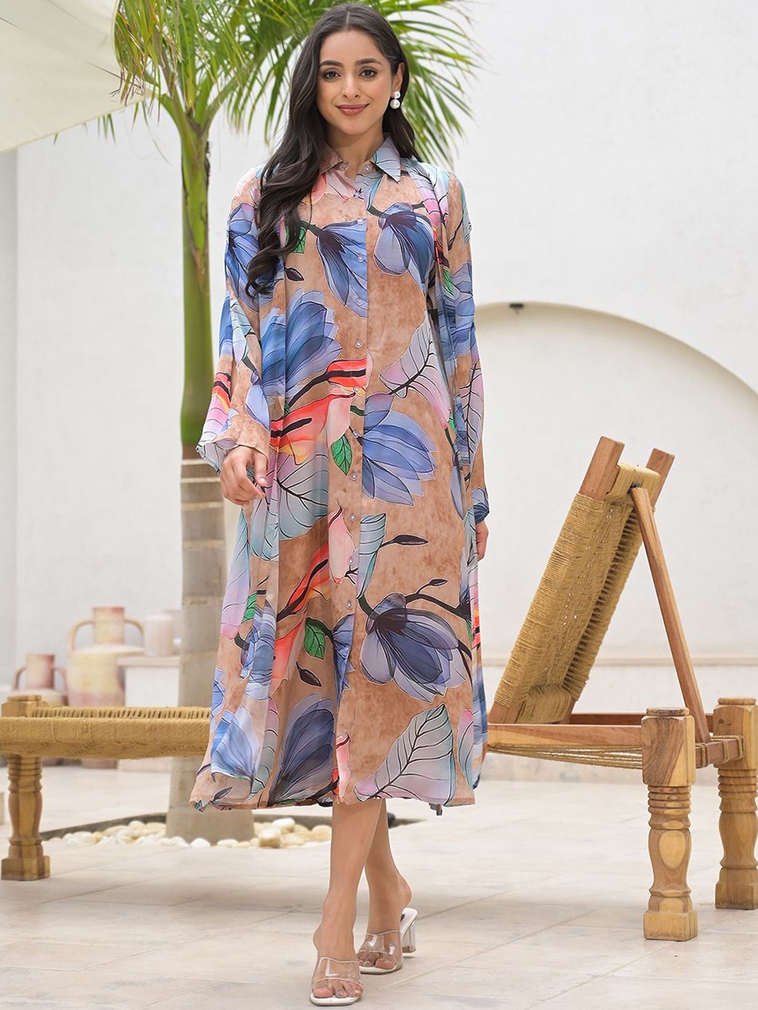 

KALINI Digital Printed kaftan Ethnic Dress, Brown