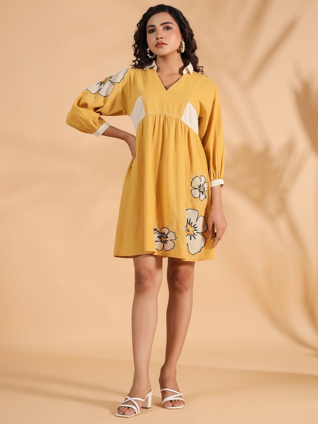 

STIL O STITCH Women Embroidered Fit & Flare Dress, Mustard