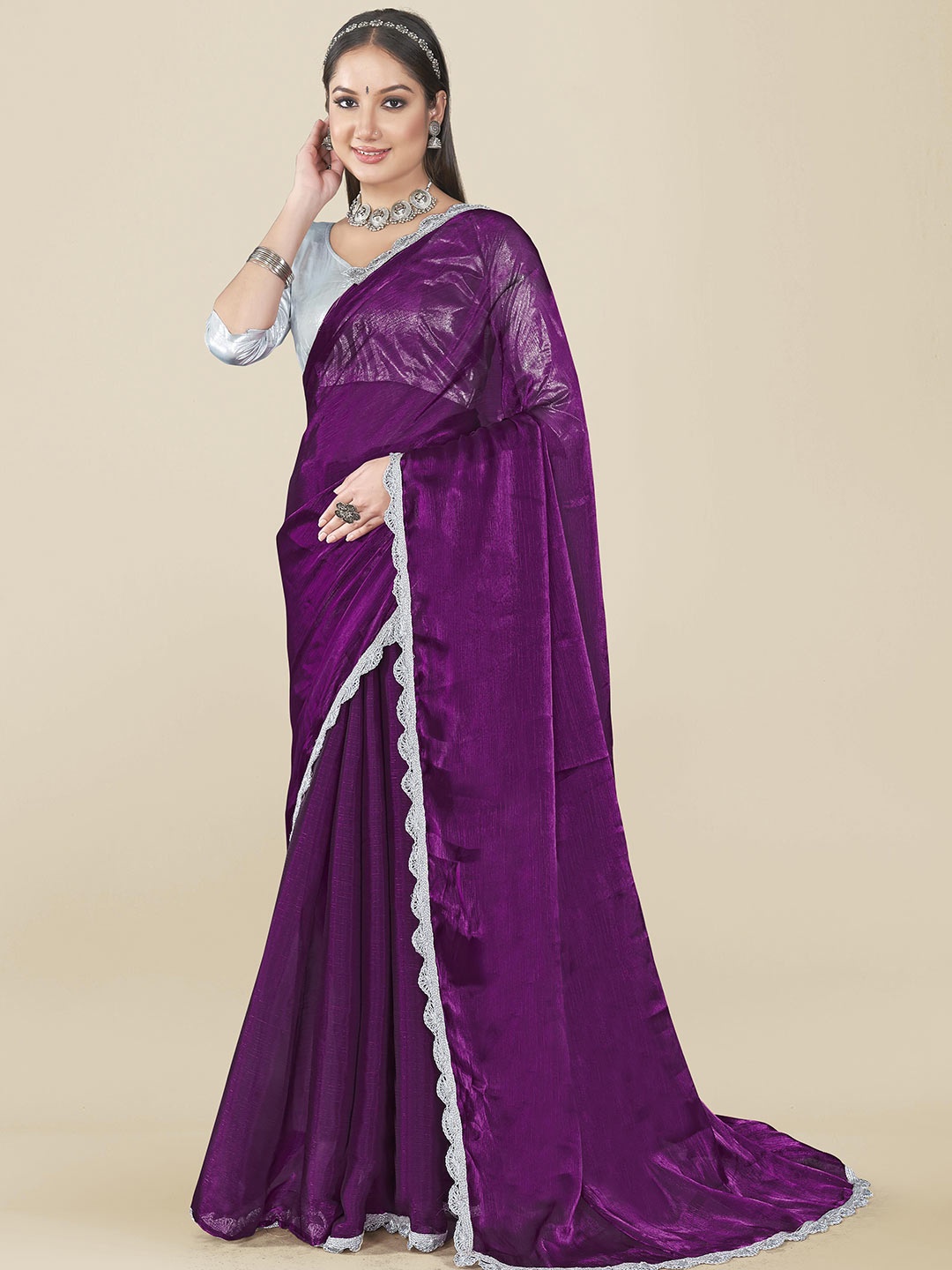 

Rhey Poly Chiffon Saree, Purple