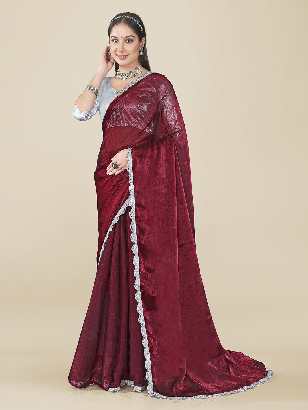 

Rhey Poly Chiffon Saree, Red