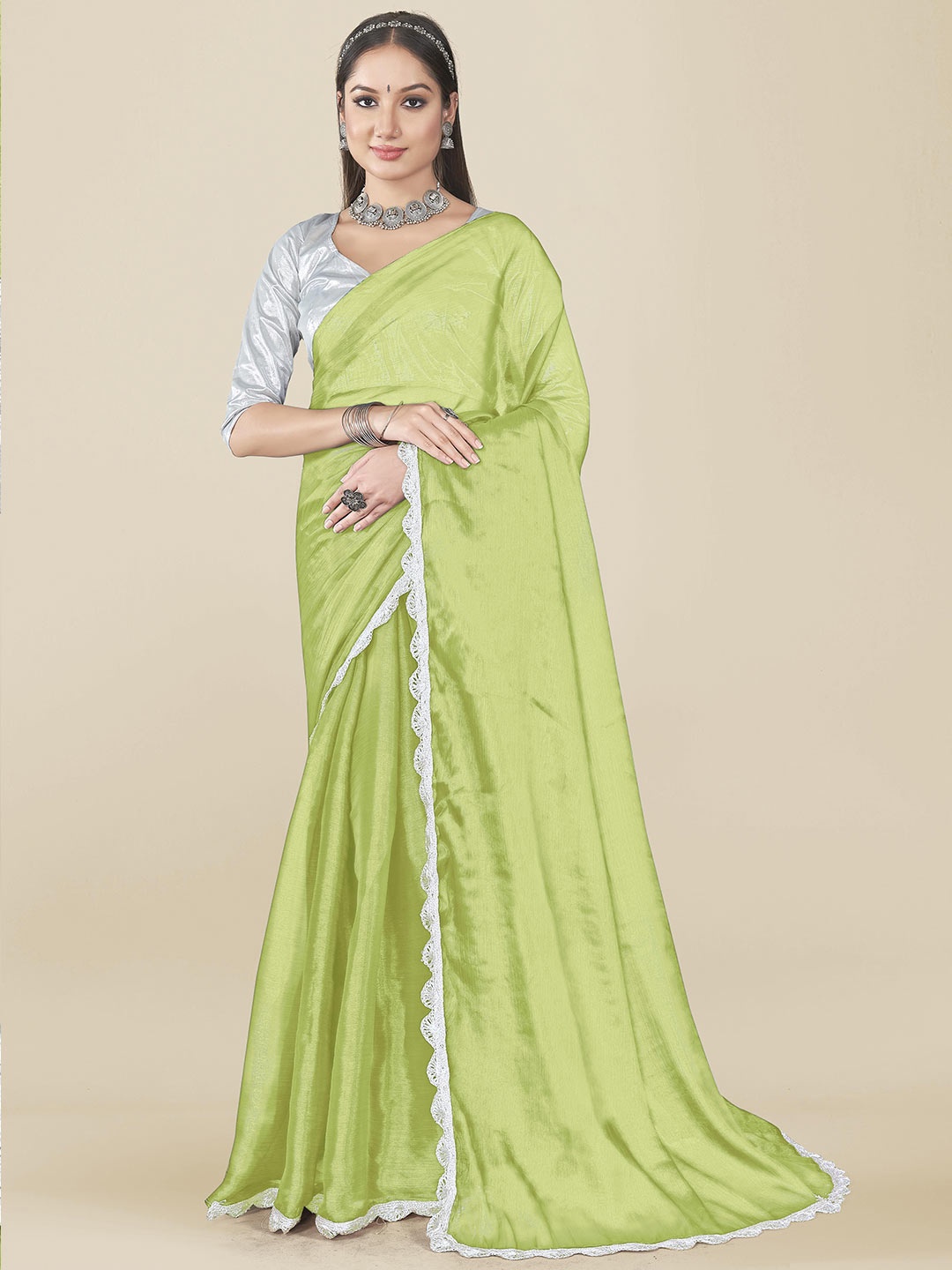 

Rhey Embellished Saree With Blouse Piece, Green
