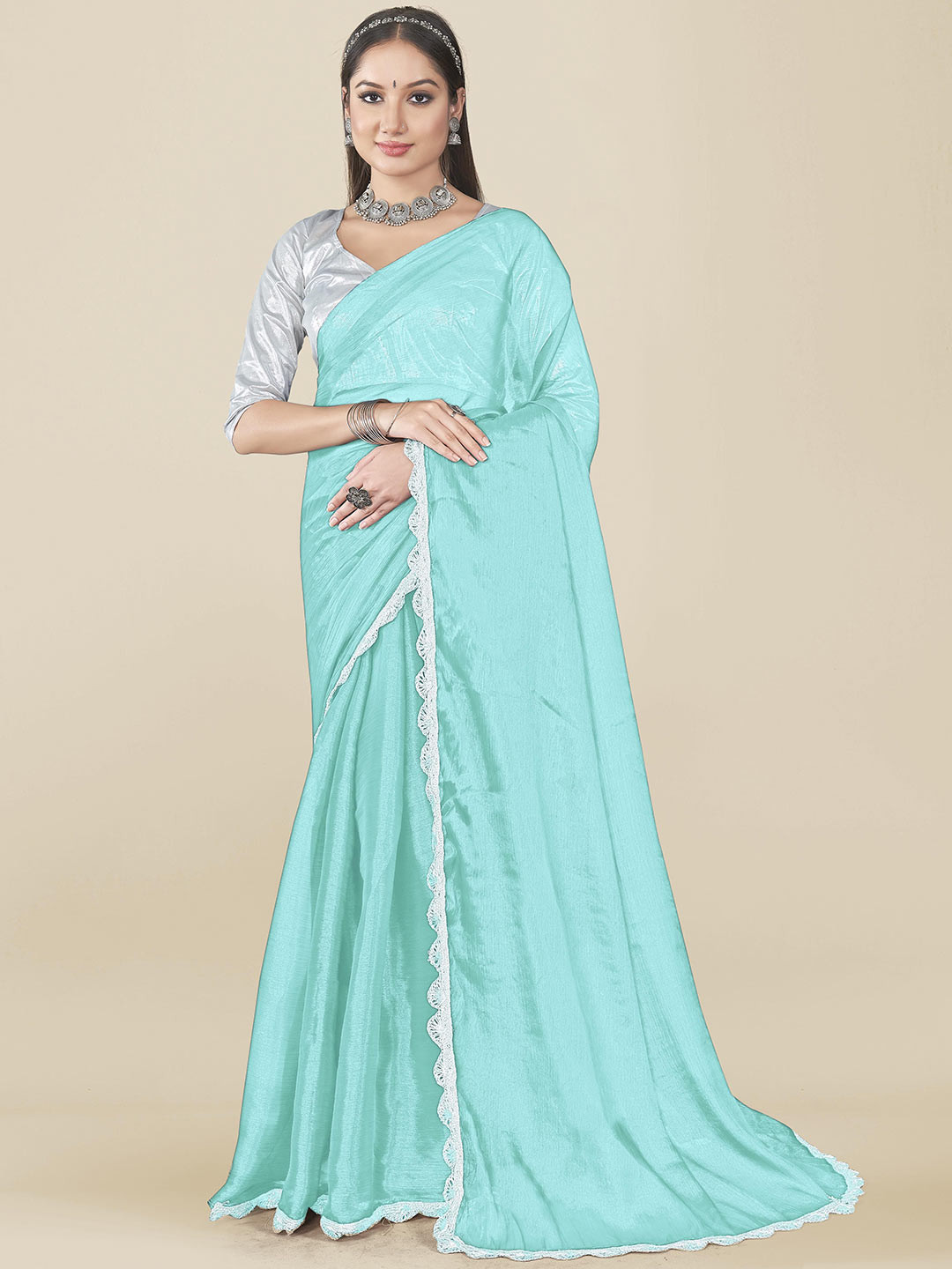 

Rhey Embroidered Saree With Blouse Piece, Blue