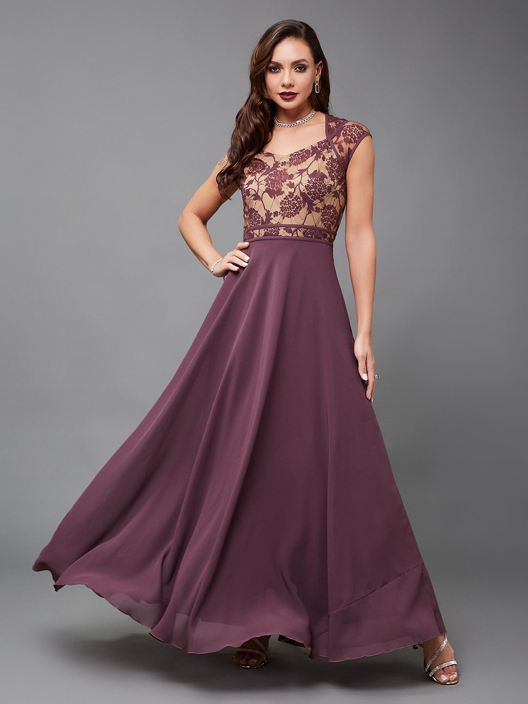 

Miss Chase Women Fit & Flare Maxi Dress, Mauve