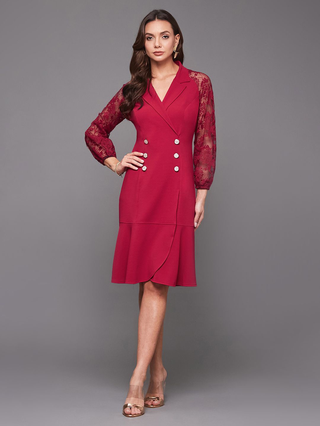 

Miss Chase Women V-Neck Wrap Dress, Pink