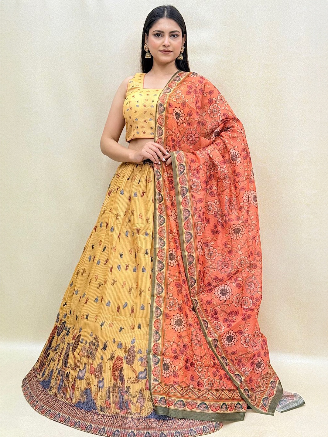 

KUNDAN FAB Ethnic Motifs Printed Ready to Wear Lehenga & Blouse With Dupatta, Yellow