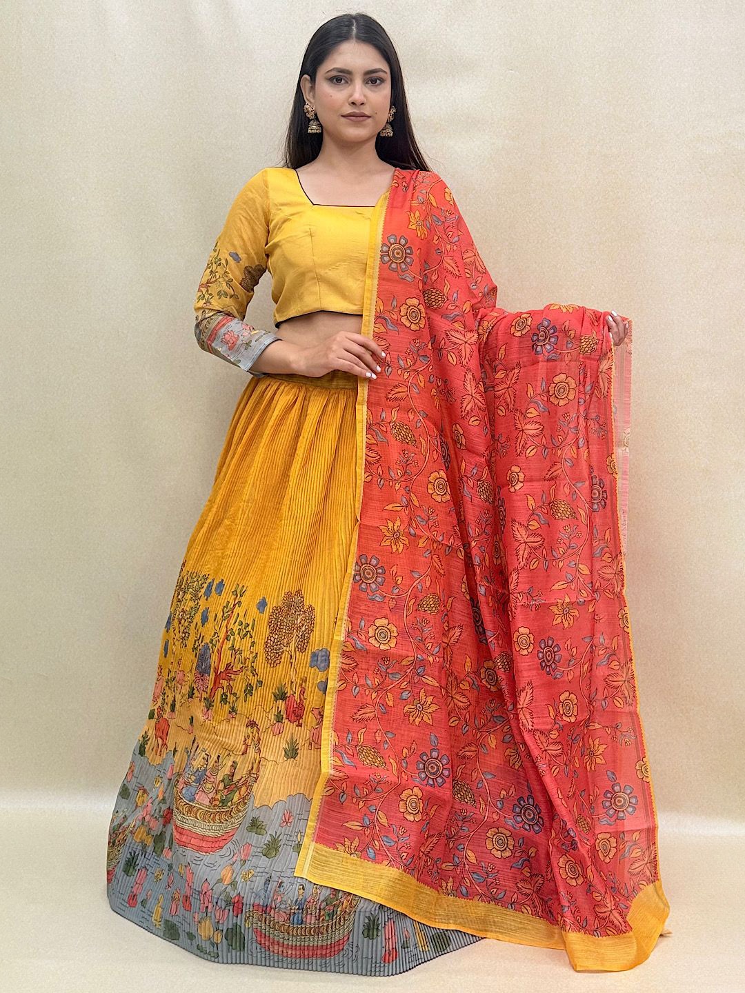 

KUNDAN FAB Ethnic Motifs Printed Ready to Wear Lehenga & Blouse With Dupatta, Yellow