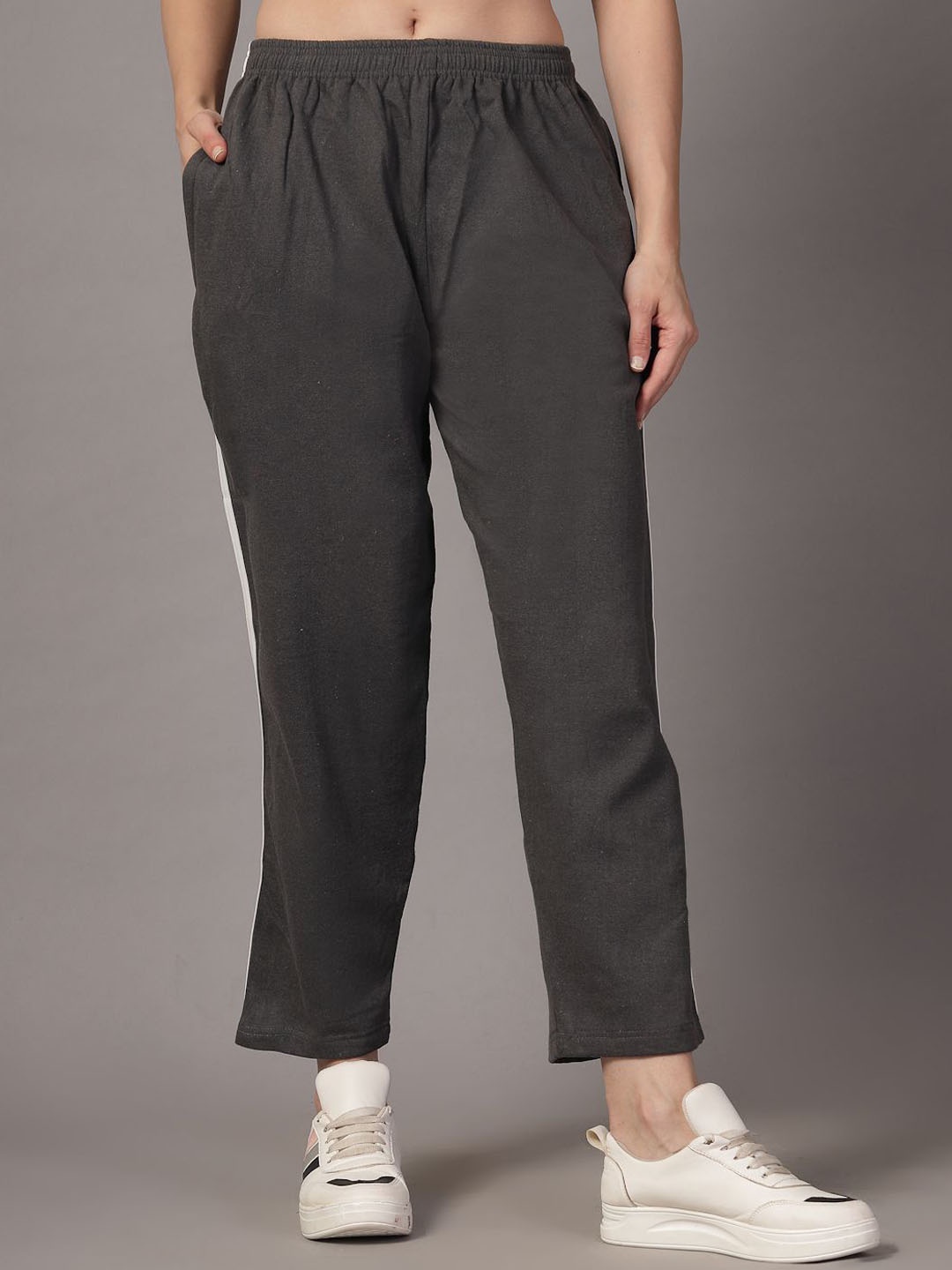 

UZARUS Women Striped Regular Fit Heavy Weight Winter Track Pants, Grey