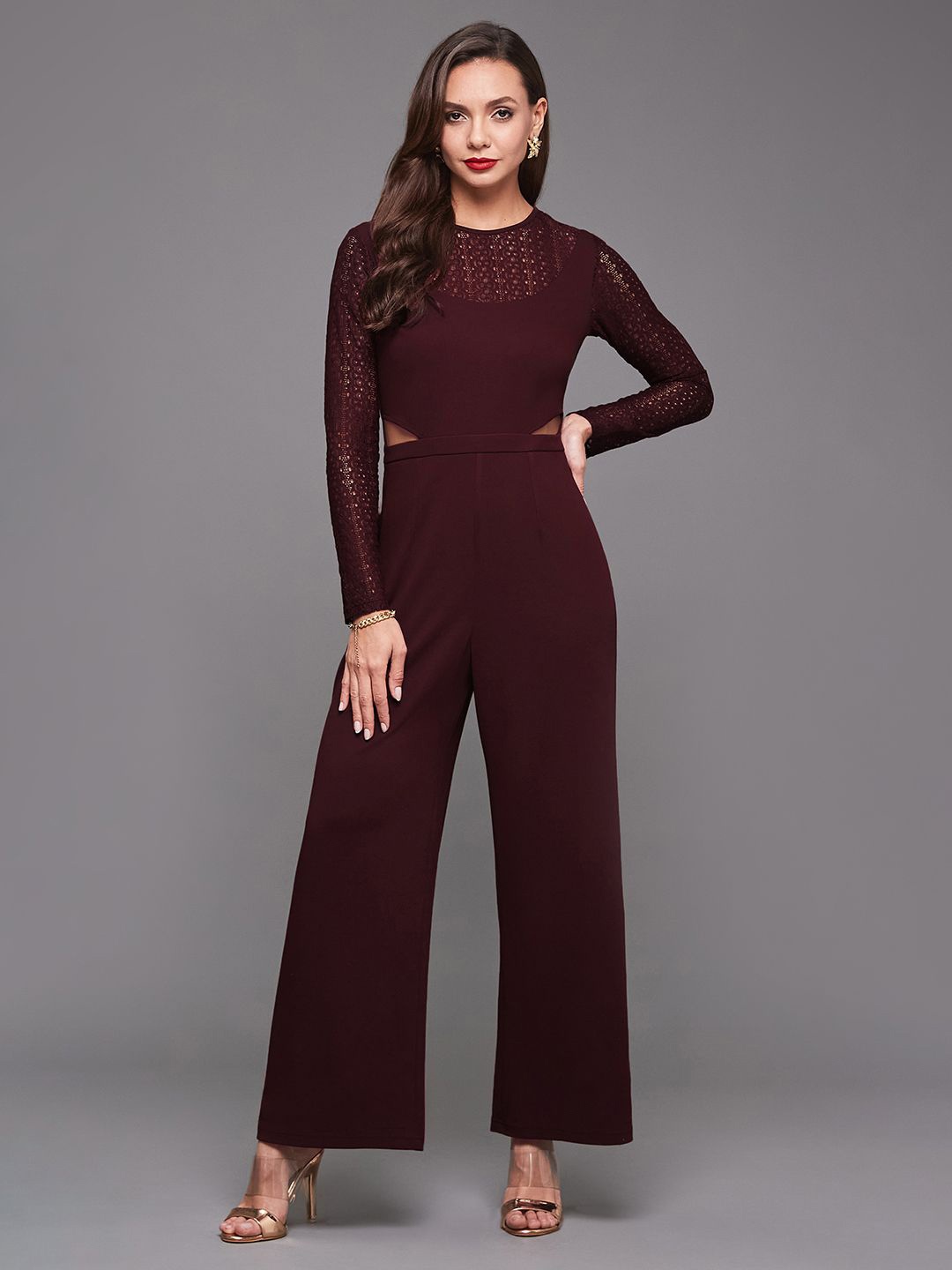 

Miss Chase Women Long Sleeves Basic Jumpsuit, Maroon