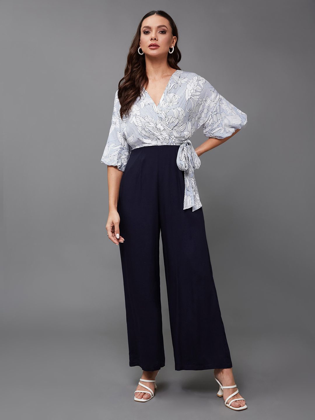 

Miss Chase Women Printed Basic Jumpsuit, Navy blue