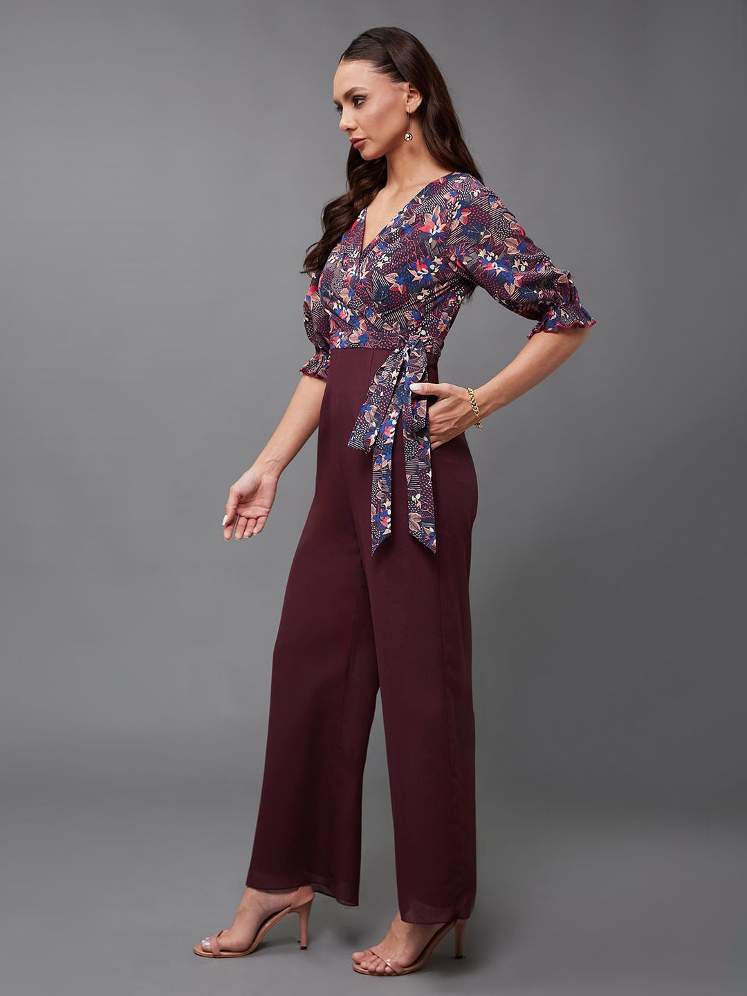 

Miss Chase Printed Basic Jumpsuit, Maroon