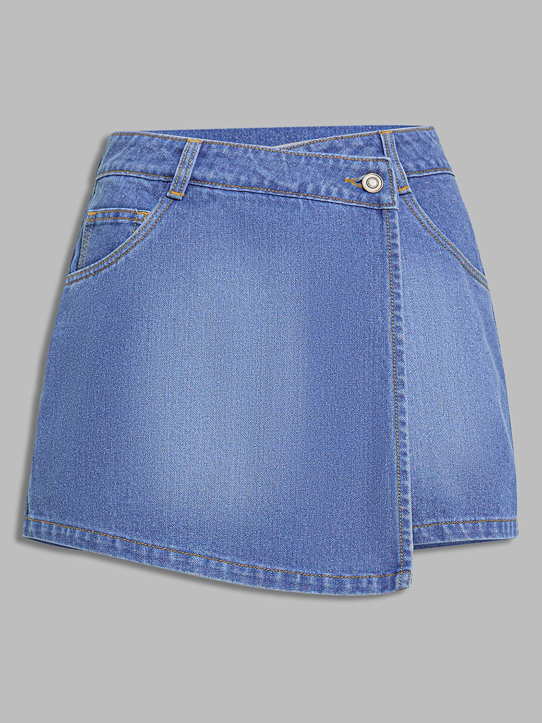 

Miss Chase Women Washed Denim Mini Skorts, Blue