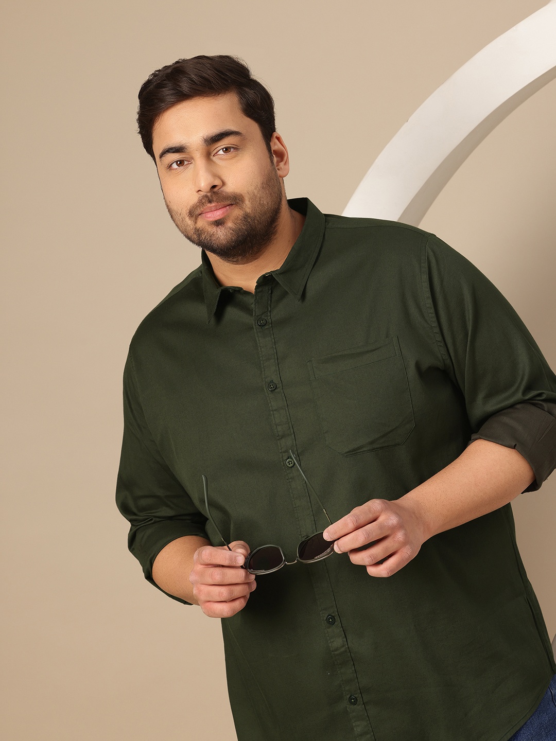 

Sztori Men Plus Size Premium Casual Shirt, Green