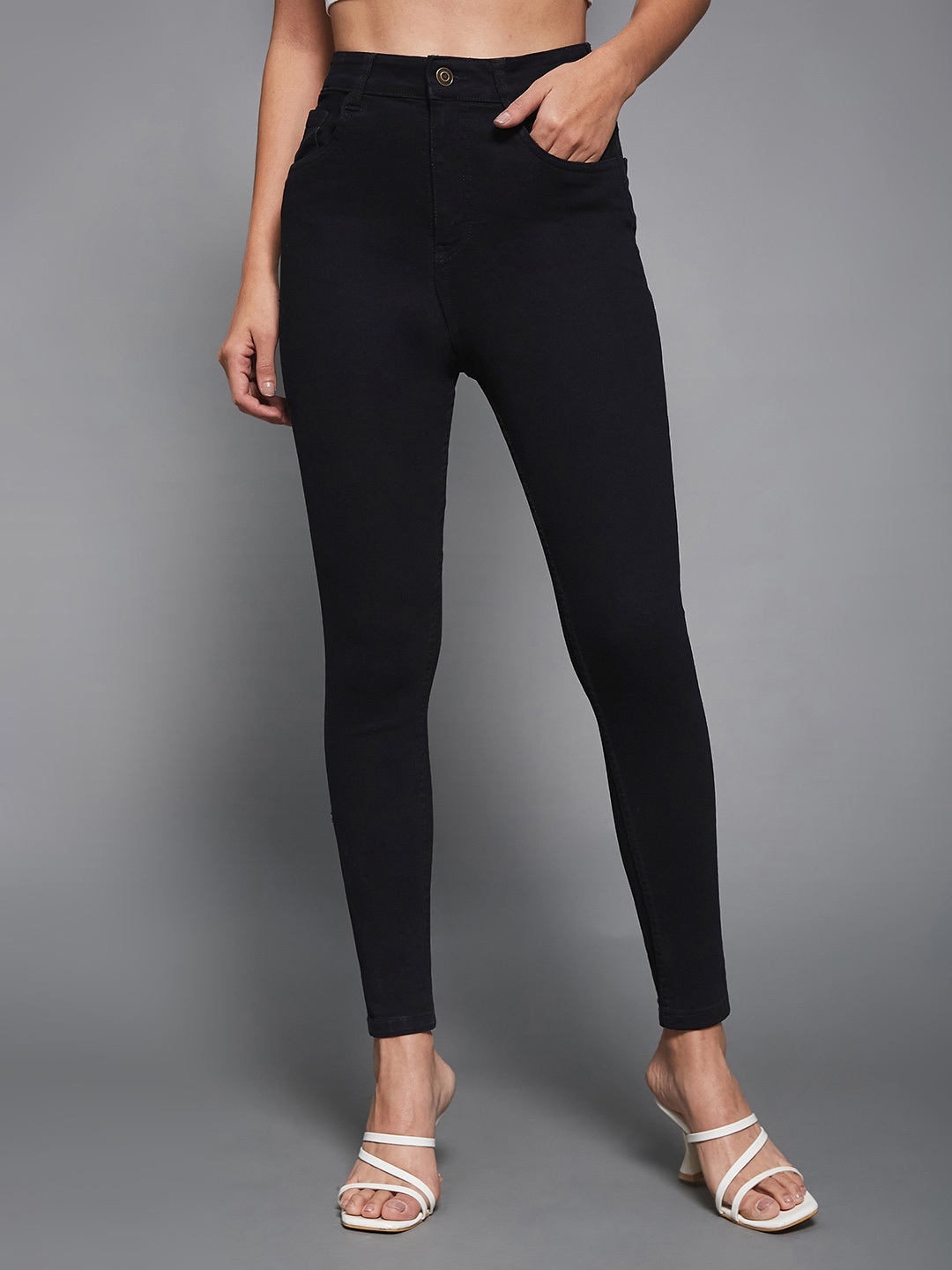 

Miss Chase Women Skinny Fit High-Rise Heavy Fade Stretchable Jeans, Black