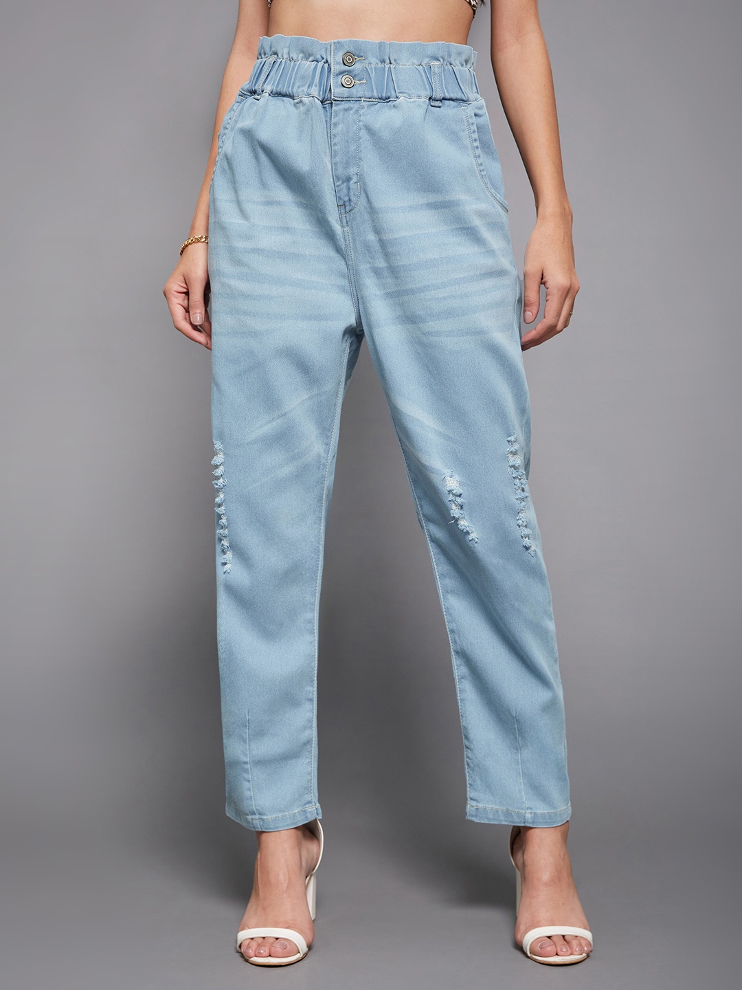 

Miss Chase Women Cotton High-Rise Mildly Distressed Heavy Fade Jeans, Blue