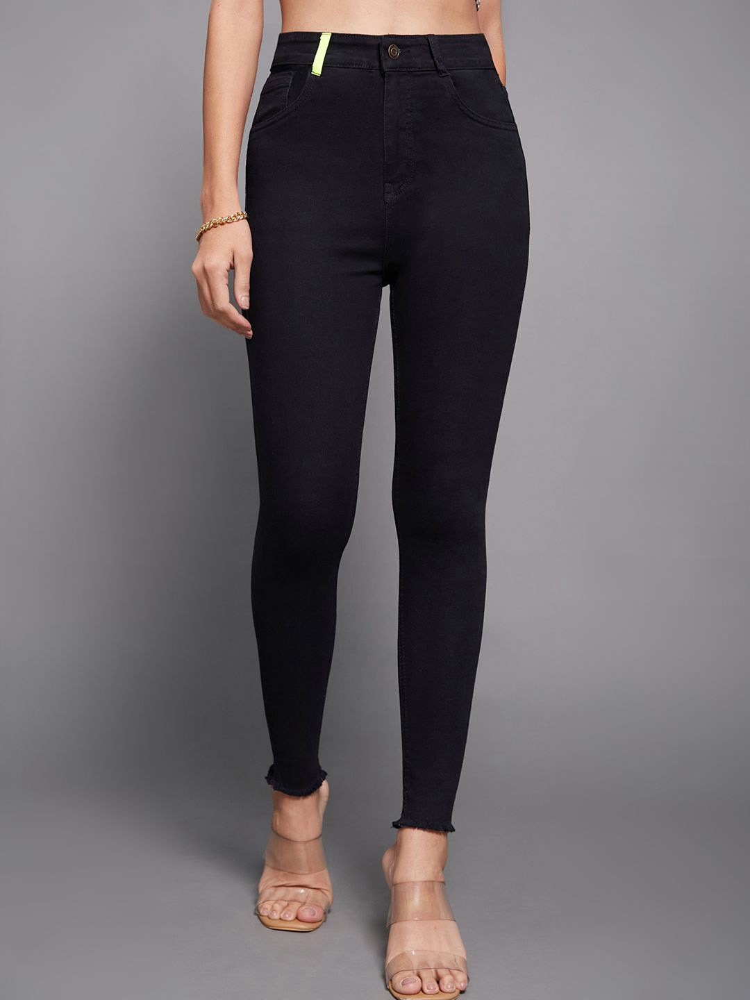 

Miss Chase Women Cotton Skinny Fit High-Rise Jeans, Black