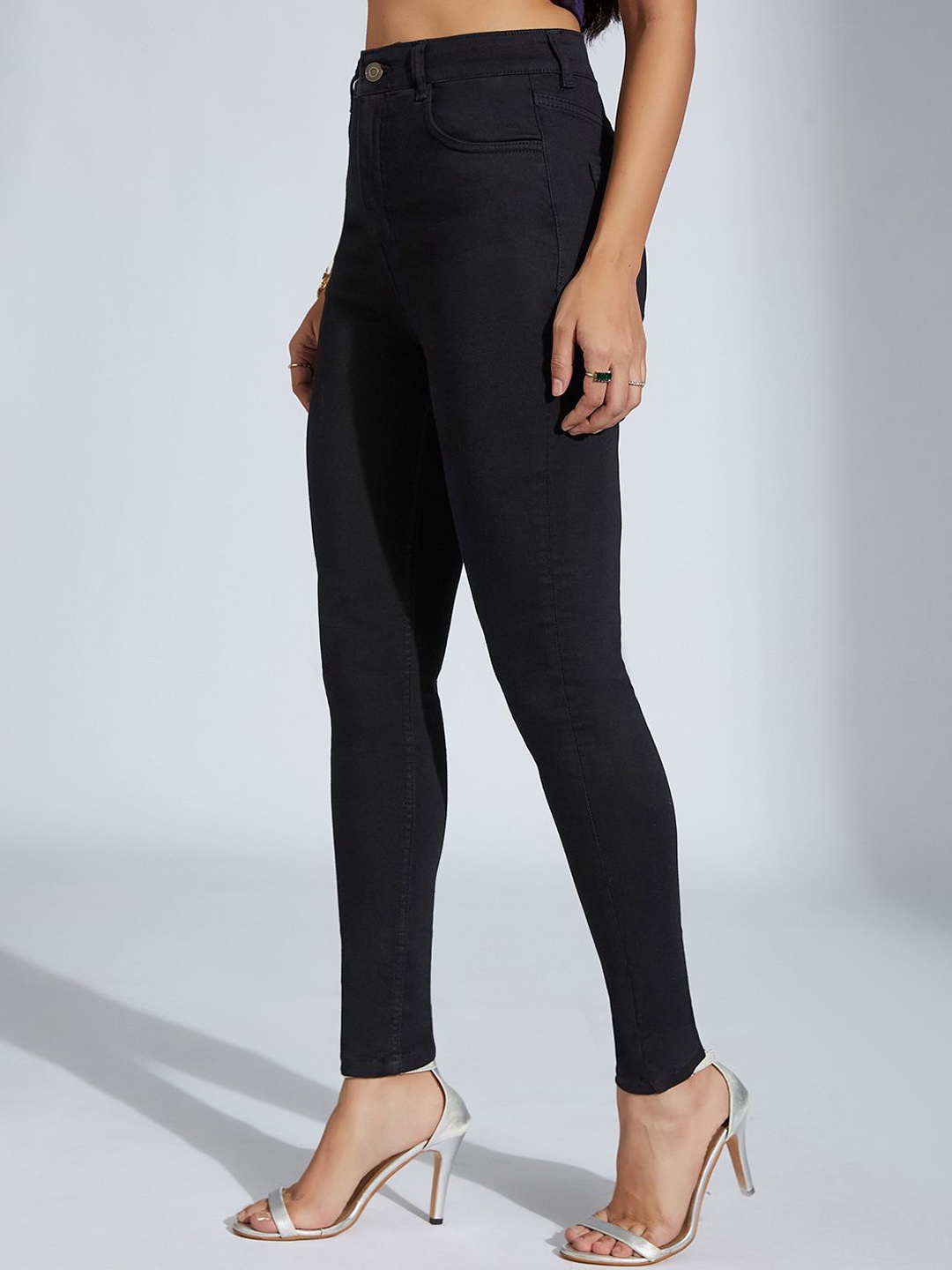 

Miss Chase Women Super Skinny Fit High-Rise Stretchable Jeans, Black