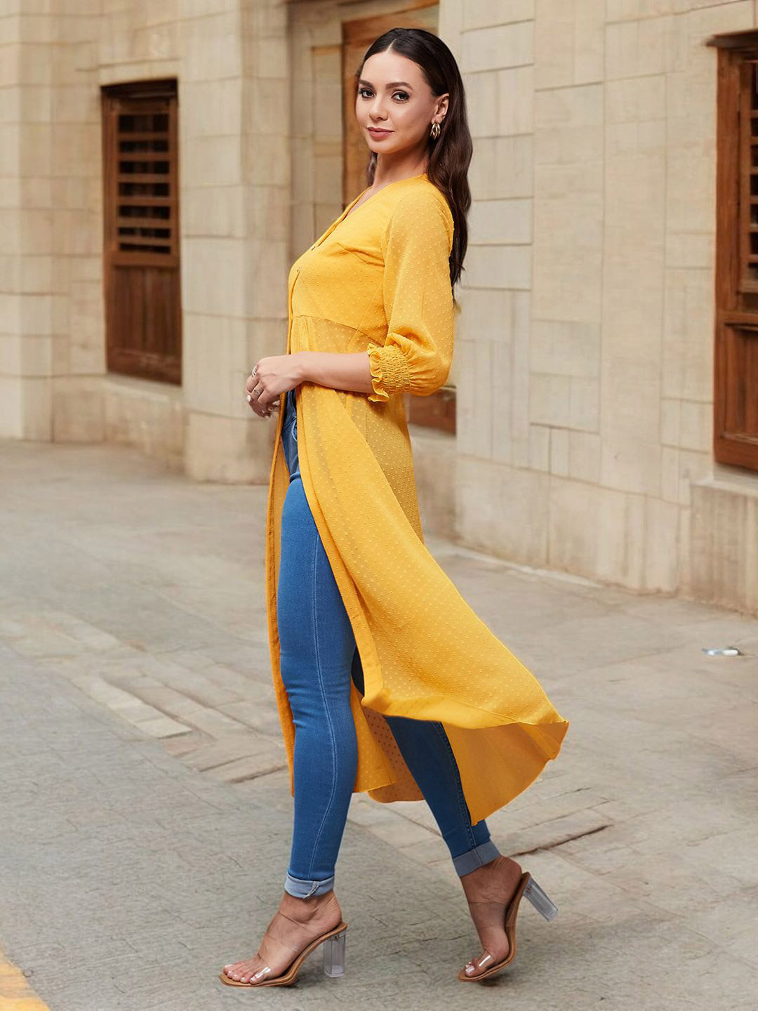 

Miss Chase Women V-Neck Longline Top, Yellow