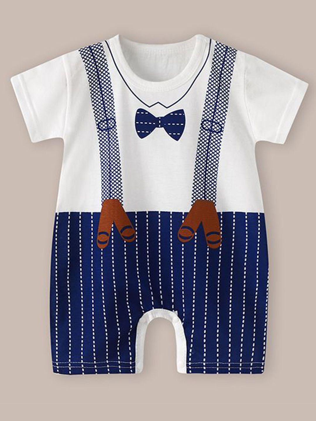 

Bold N Elegant Infants Striped Printed Cotton Romper, White