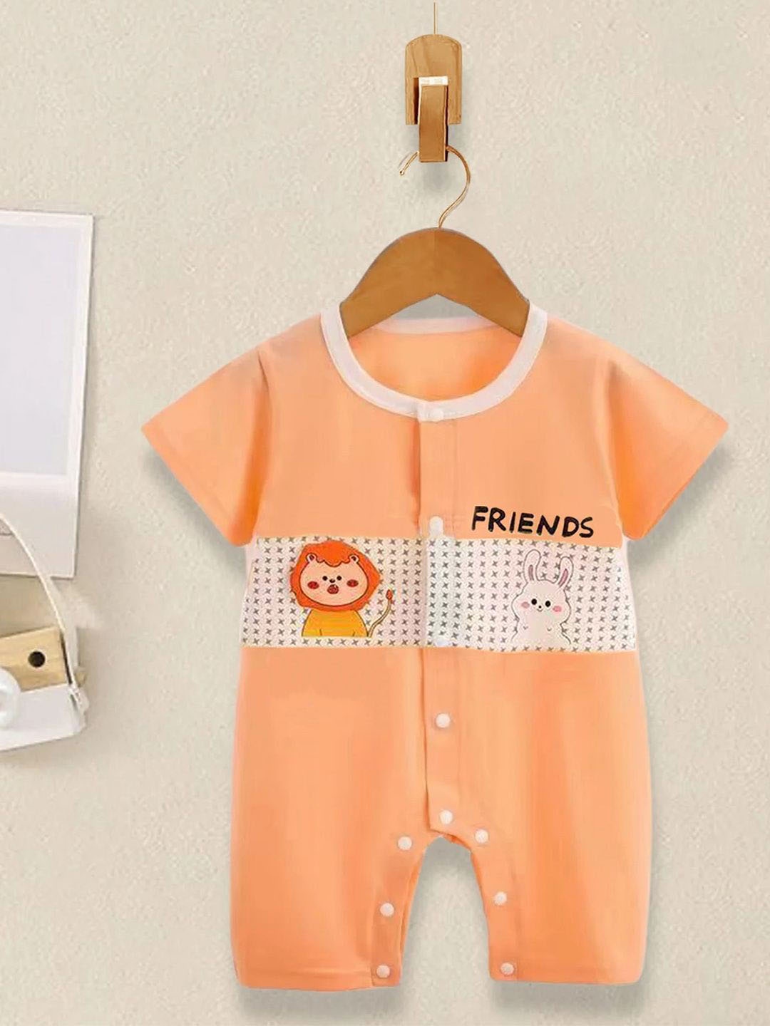 

Bold N Elegant Kids Cartoon Printed Half Length Cotton Romper, Orange