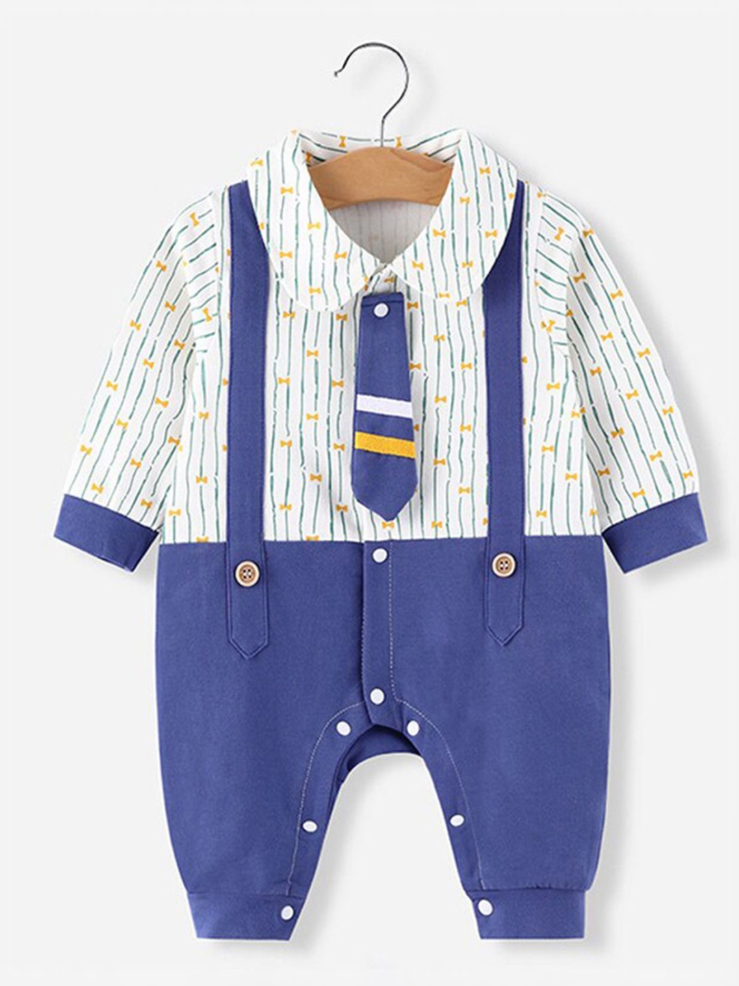 

Bold N Elegant Infants Kids Printed Cotton Attached Tie Romper, Blue