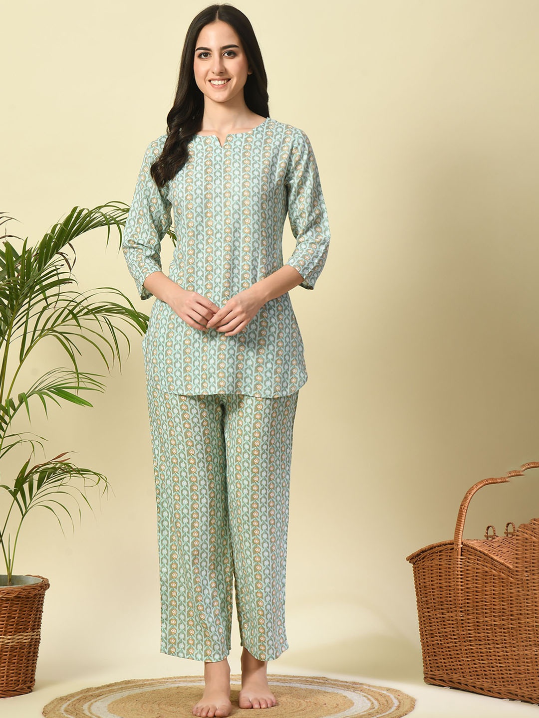 

Dreambe Women Printed Night suit, Green