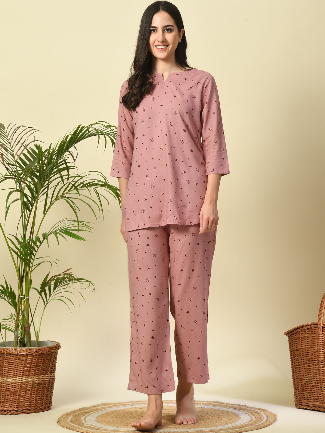 

Dreambe Women Pure Cotton Kurti and Pyjama, Mauve