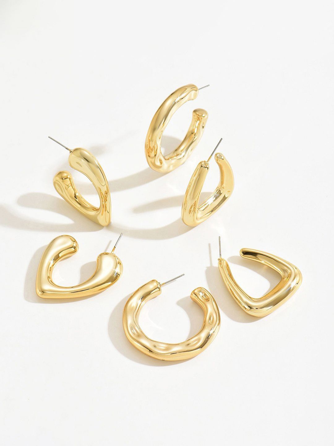 

Jewels Galaxy Set Of 3 Gold- Plated Contemporary Shaped Half Hoop Earrings