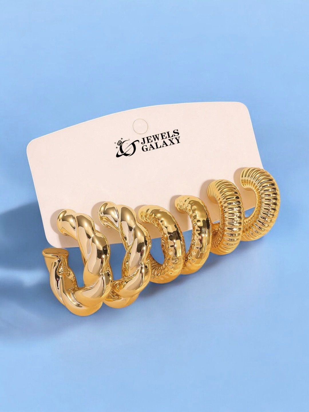

Jewels Galaxy Set Of 3 Gold-Plated Contemporary Shaped Half Hoop Earrings